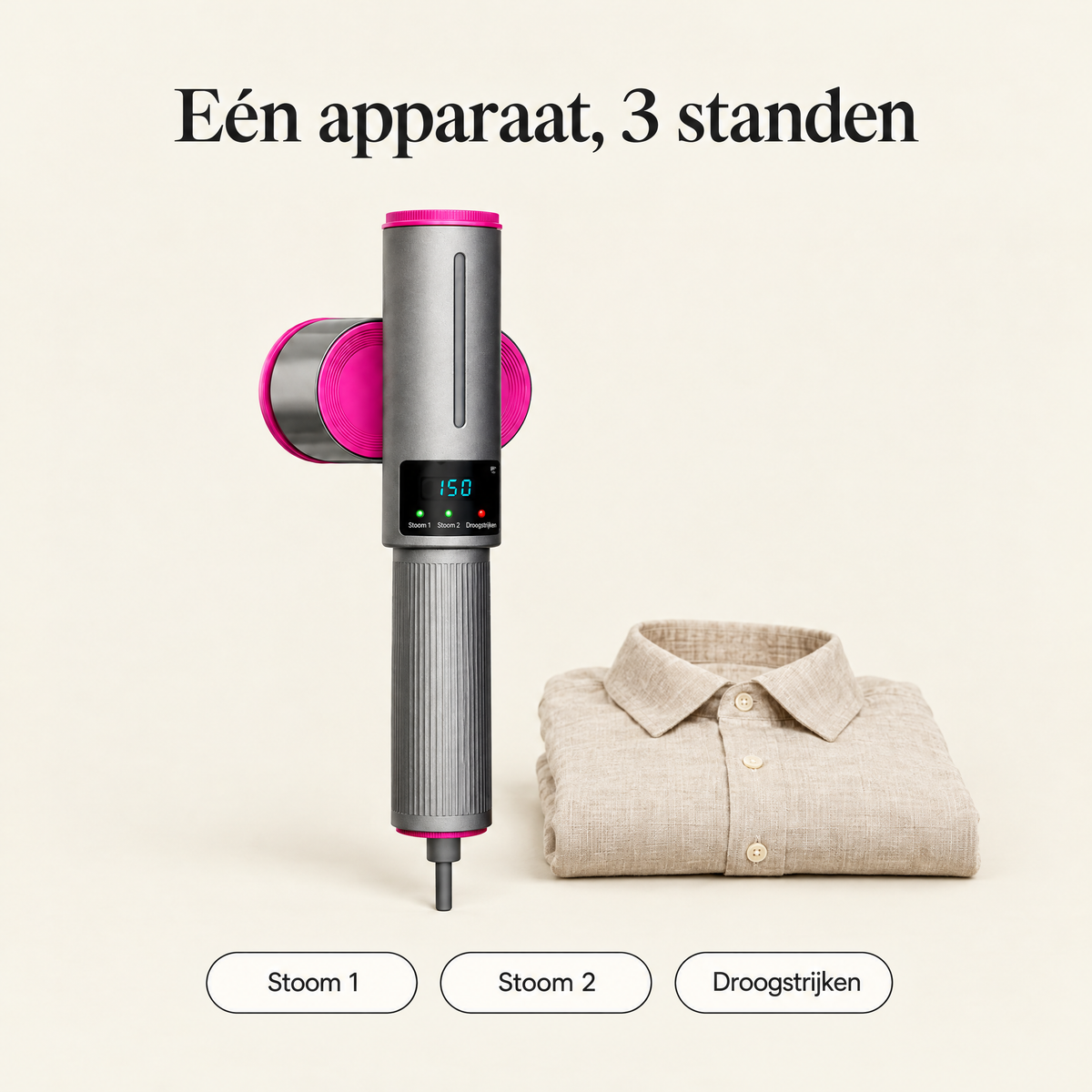 Kledingstomer met 2 stoomstanden en droogstrijkstand