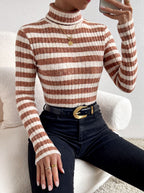 Trui Dames Slim Fit Coltrui Gestreept Lange Mouw