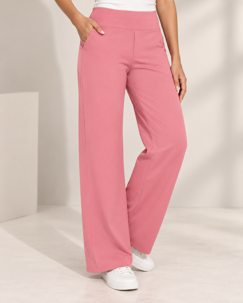 Broek Dames Wijde Pijpen Hoge Taille Elastische Band