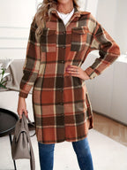 Jas Dames Lang Geruite Relaxed Fit Knoopsluiting