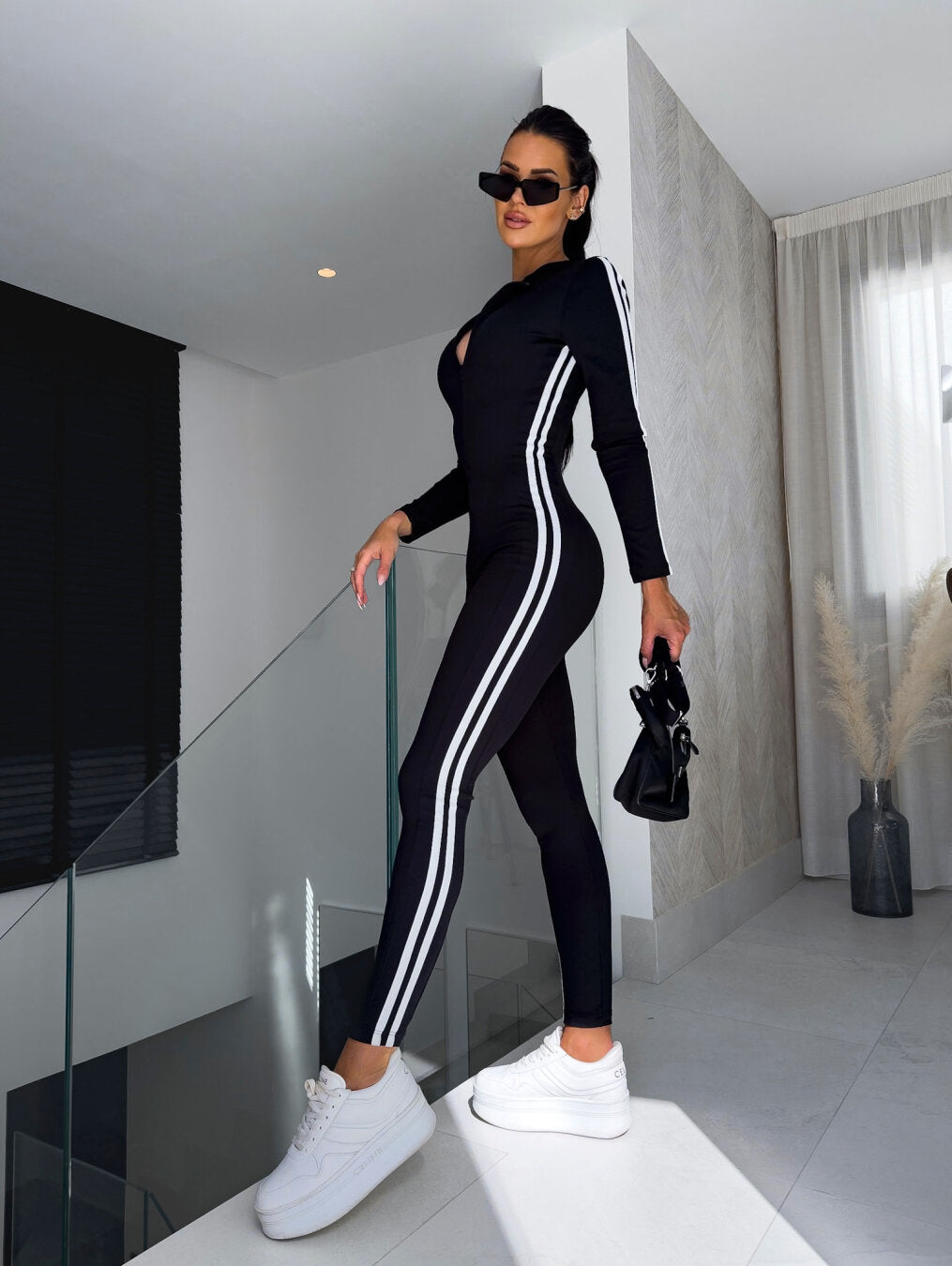 Miss | Jumpsuit Dames Slanke Pasvorm Lange Mouw Zijstreep