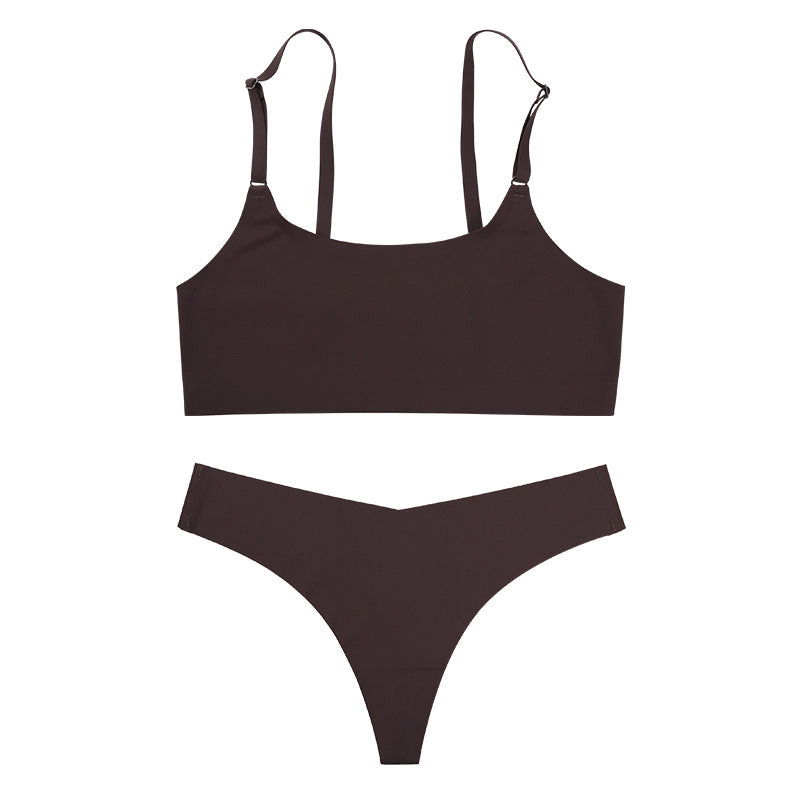Lingerie Dames Huidtint Naadloze Bralette & Tanga Set Nylon – Dagelijks Comfort