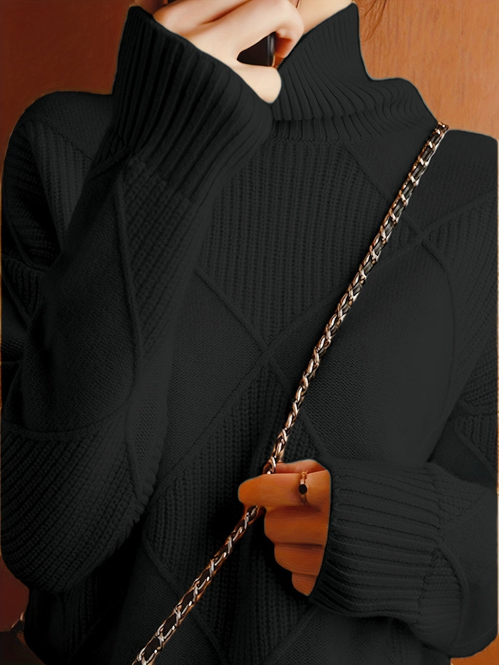 Miss | Trui Dames Oversized Hoge Kraag Ruitpatroon - Gebreid