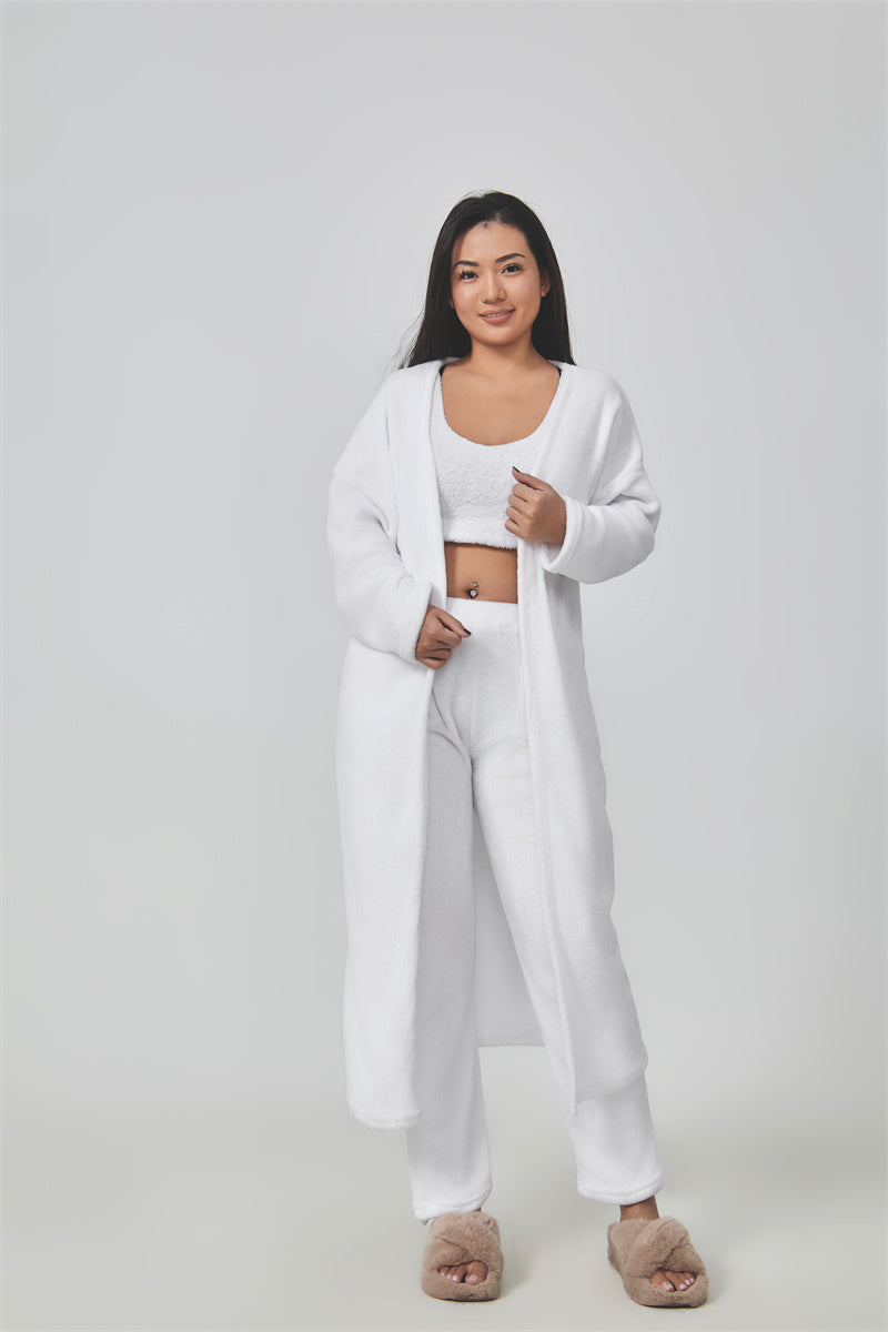 Nachtkleding Dames 3-Delig Fluffy Loungewear Wijde Pijpen