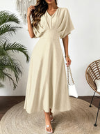 Jurk Dames Midi Vleermouwen V-hals A-lijn - Viscose - Aprikose