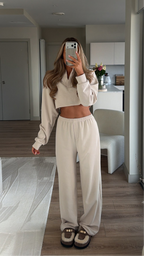 Nachtkleding Dames Waffle Loungeset Cropped Hoodie