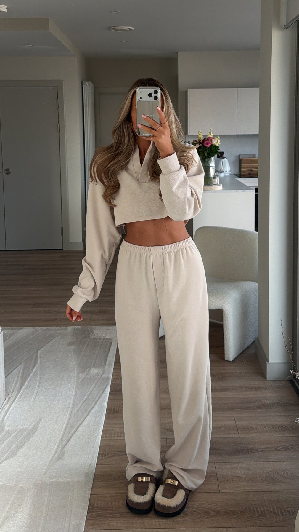 Nachtkleding Dames Waffle Loungeset Cropped Hoodie