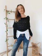 Sjaal Dames Gebreid Boho Omslagdoek - Zwart