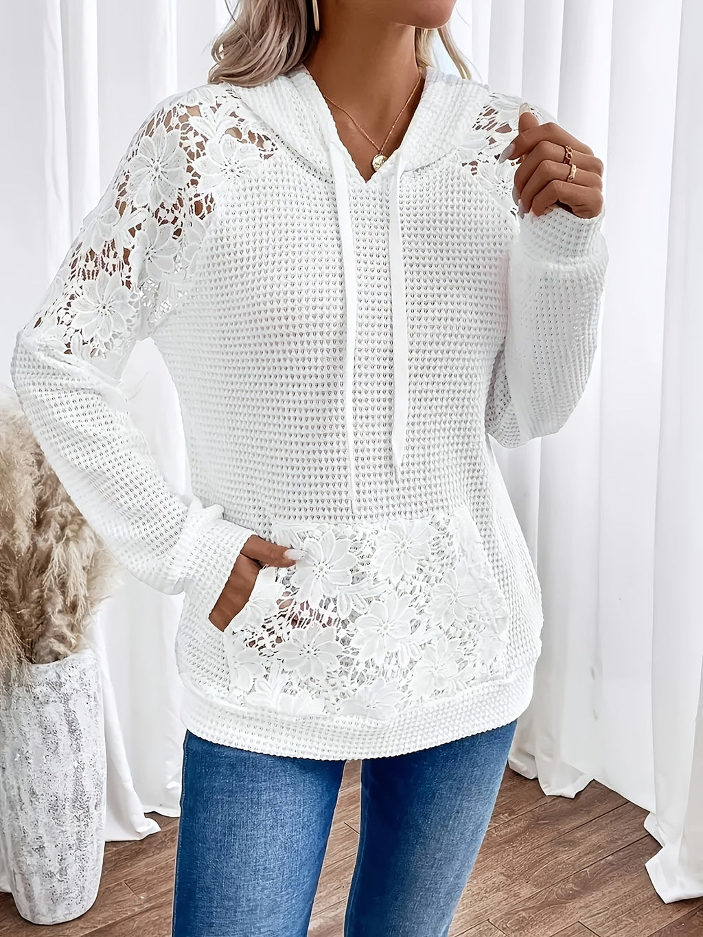 Miss | Hoodie Dames Relaxed Wafelstructuur Bloemenaccenten