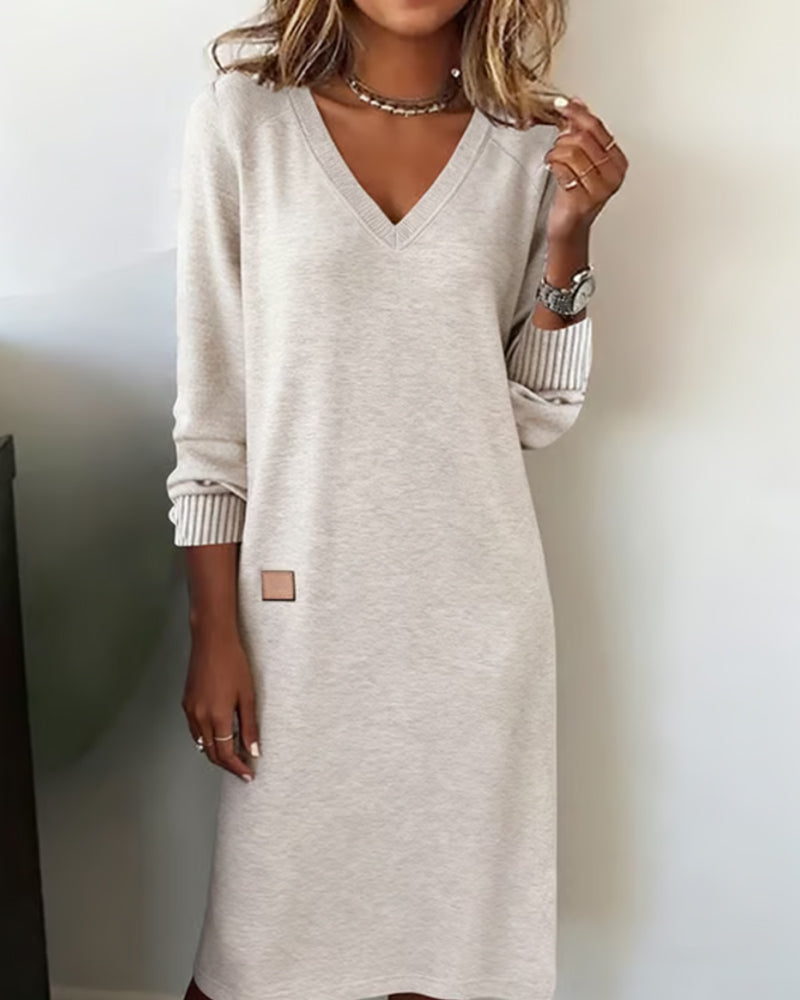 Jurk Dames Herfst/Winter Midi Gebreid - Trui - Beige