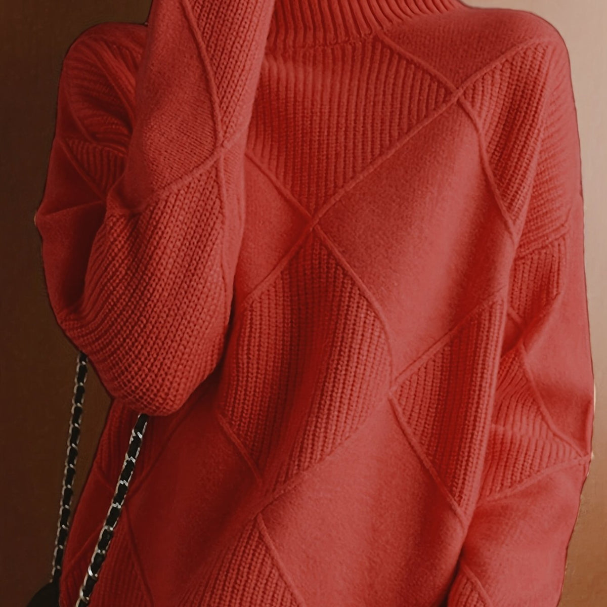 Miss | Trui Dames Oversized Hoge Kraag Ruitpatroon - Gebreid