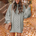Jurk Dames Oversized Kabelpatroon Herfst/Winter - Gebreid - Grijs