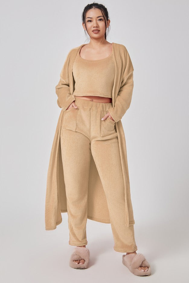 Nachtkleding Dames 3-Delig Fluffy Loungewear Wijde Pijpen