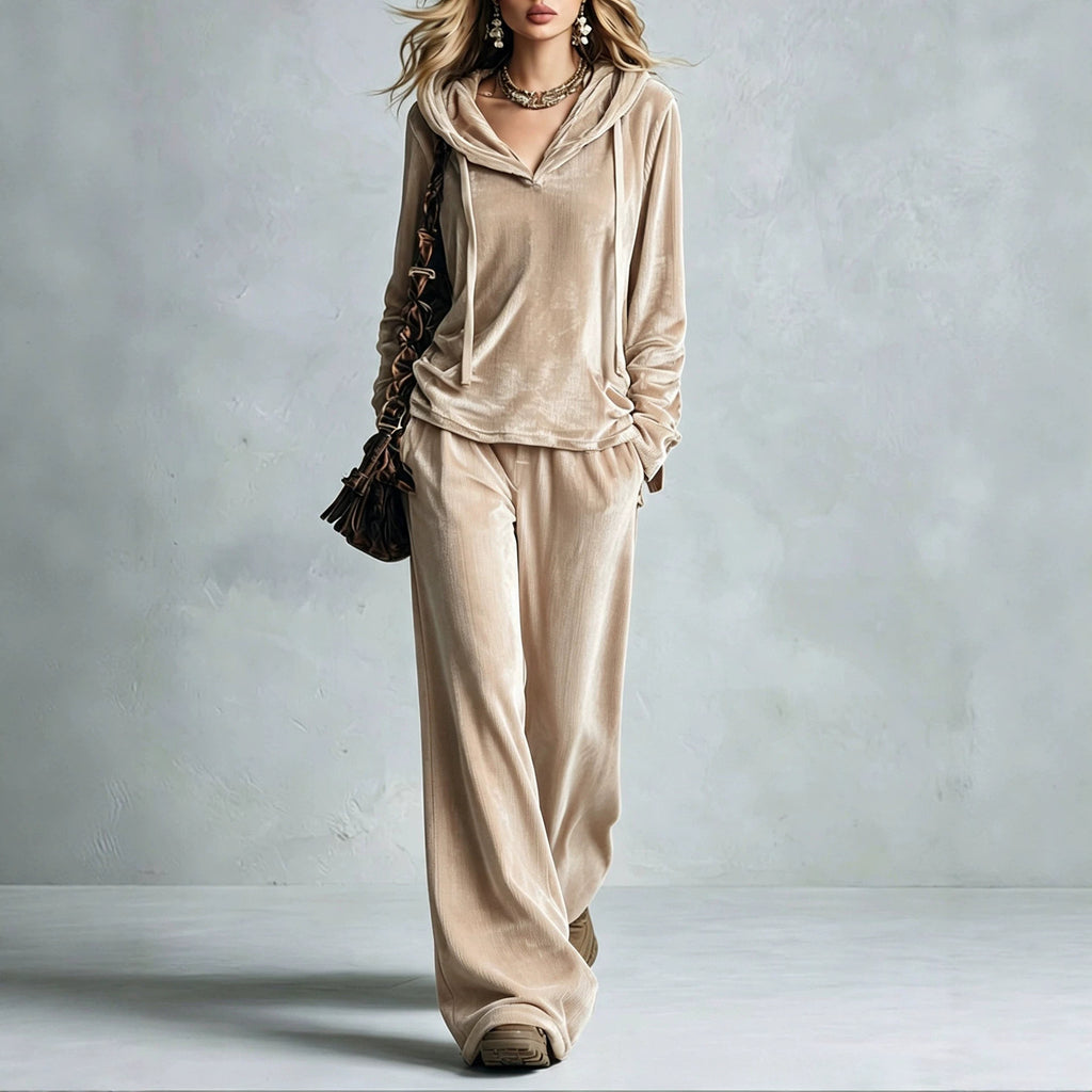 Co-ord set Dames Fluweel Capuchon Wijde Pijpen Lange Mouw