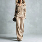 Co-ord set Dames Fluweel Capuchon Wijde Pijpen Lange Mouw