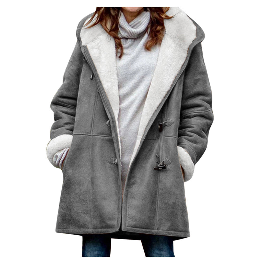 Jas Dames Fleece Capuchon Midi Vintage
