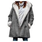 Jas Dames Fleece Capuchon Midi Vintage