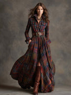 Jurk Dames Klassiek Hemdmodel Vintage Ruit - Viscose