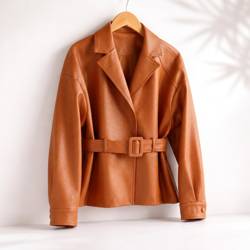 Jas Dames Moto-stijl Brede Kraag Ceintuur