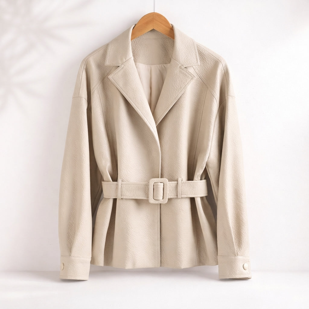 Jas Dames Moto-stijl Brede Kraag Ceintuur