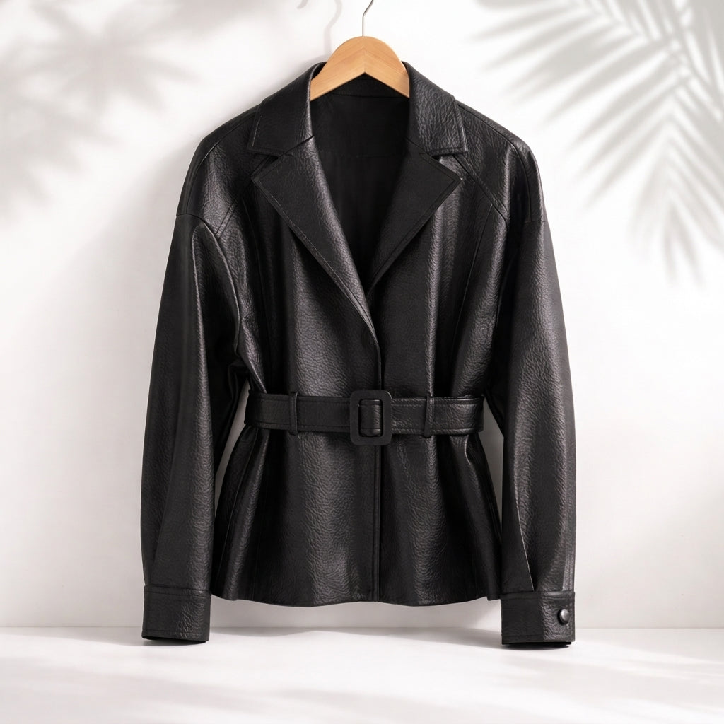 Jas Dames Moto-stijl Brede Kraag Ceintuur