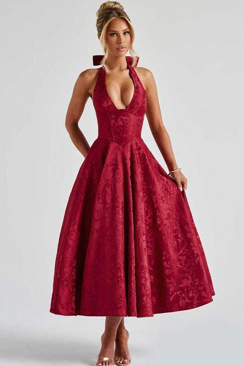 Jurk Dames Halterhals V-hals Maxi Bruiloftsgast - Chiffon