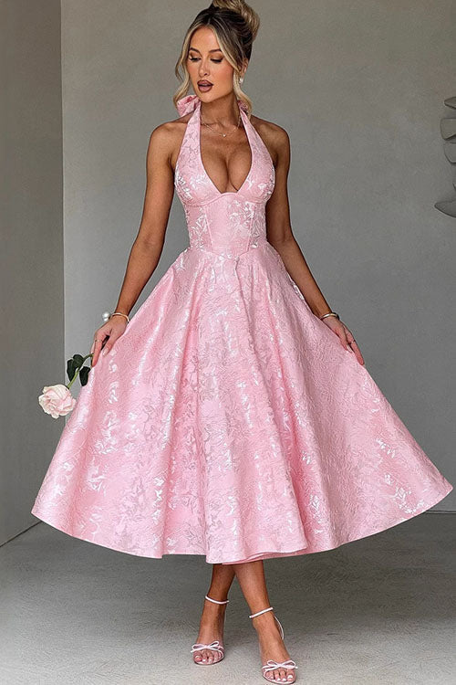 Jurk Dames Halterhals V-hals Maxi Bruiloftsgast - Chiffon