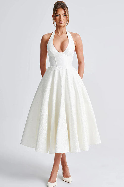 Jurk Dames Halterhals V-hals Maxi Bruiloftsgast - Chiffon