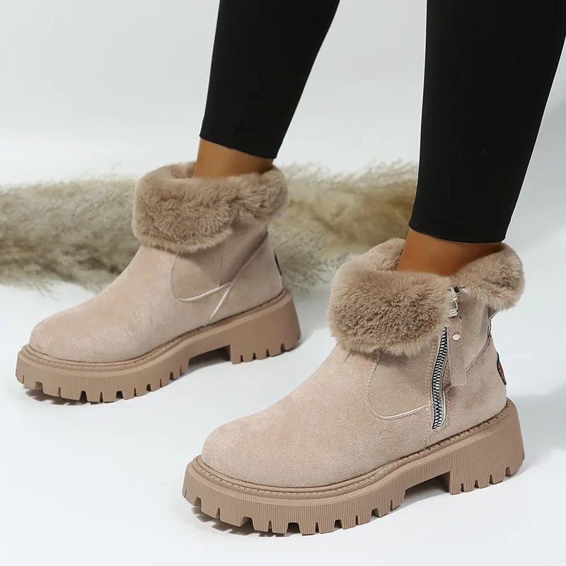 Laarzen Dames Warm Winter Stijlvol - Leer - Khaki (Bijna uitverkocht)