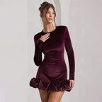 Fluwelen Jurk Dames Plissé Lange Mouw – Velvet Jurk