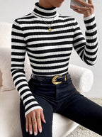 Trui Dames Slim Fit Coltrui Gestreept Lange Mouw