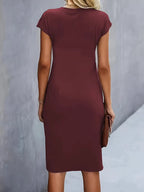 Jurk Dames Getailleerd Midi Ronde Hals - Polyester