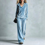 Co-ord set Dames Fluweel Capuchon Wijde Pijpen Lange Mouw