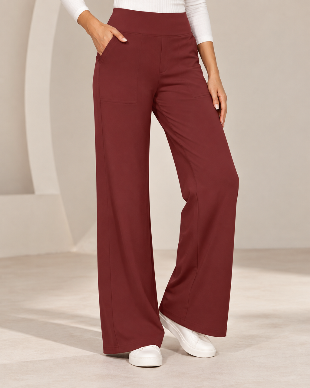 Broek Dames Wijde Pijpen Hoge Taille Elastische Band