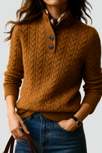 Trui Dames Kabelpatroon Regular Fit Knoopsluiting - Vintage