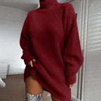 Jurk Dames Coltrui Lange Mouw Effen Winterwarm