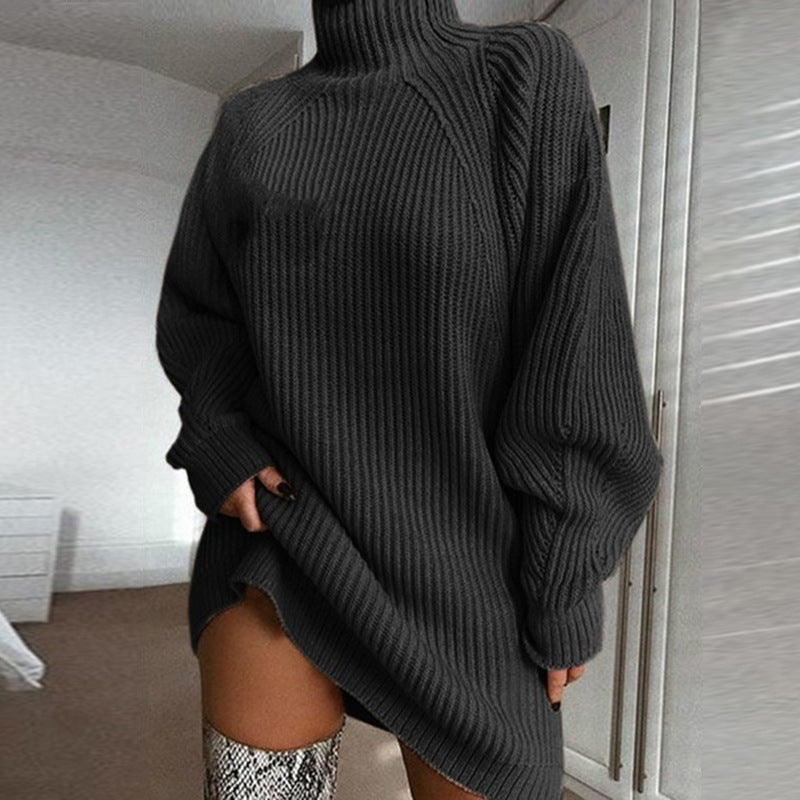 Jurk Dames Coltrui Lange Mouw Effen Winterwarm