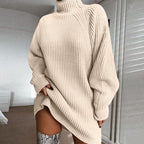 Jurk Dames Coltrui Lange Mouw Effen Winterwarm
