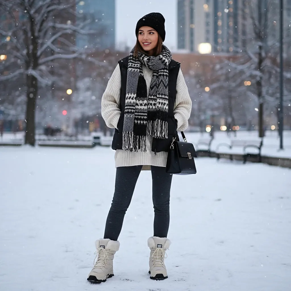 Miss | Snowboots Dames Hoge Schacht Bontkraag Gripzool