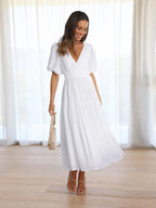Miss | Jurk Dames Midi V-hals Pofmouwen - Chiffon