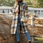 Jas Dames Lang Geruite Relaxed Fit Knoopsluiting