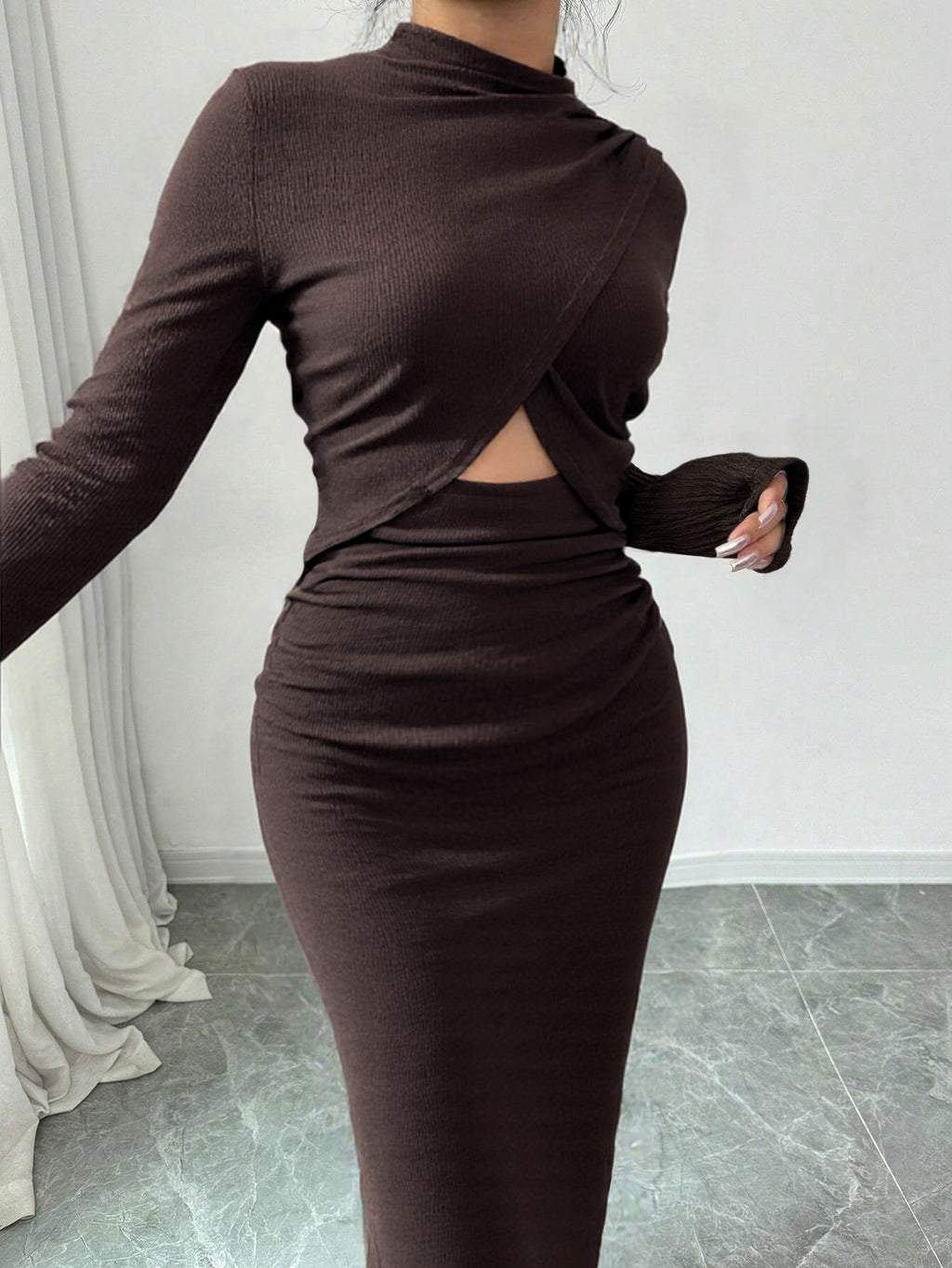 Jurk Dames Slim-fit Lange Mouw Spleet