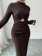 Jurk Dames Slim-fit Lange Mouw Spleet