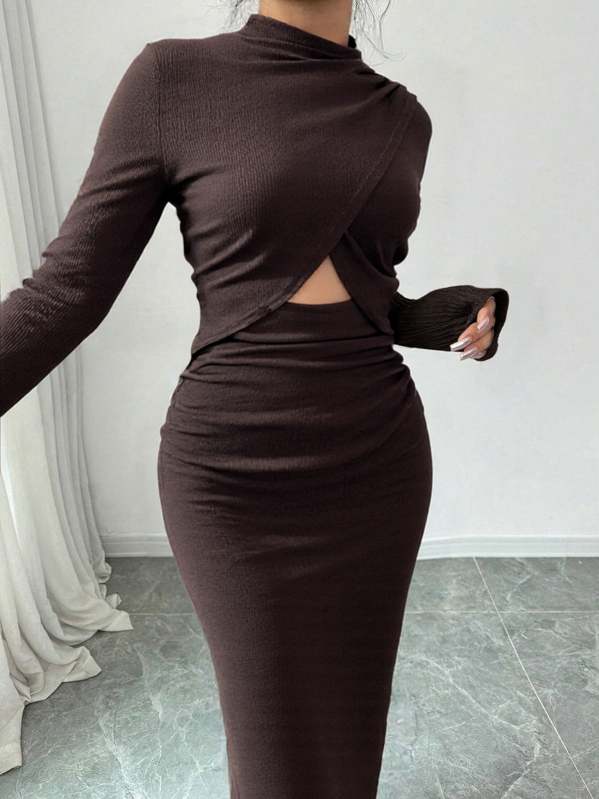 Jurk Dames Slim-fit Lange Mouw Spleet