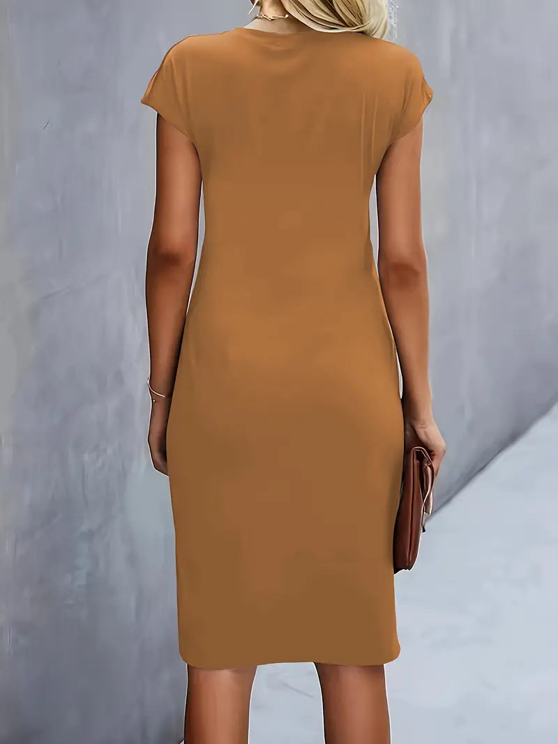 Jurk Dames Getailleerd Midi Ronde Hals - Polyester
