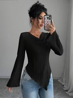 Blouse Dames V-Hals Lange Mouw Effen Kleur