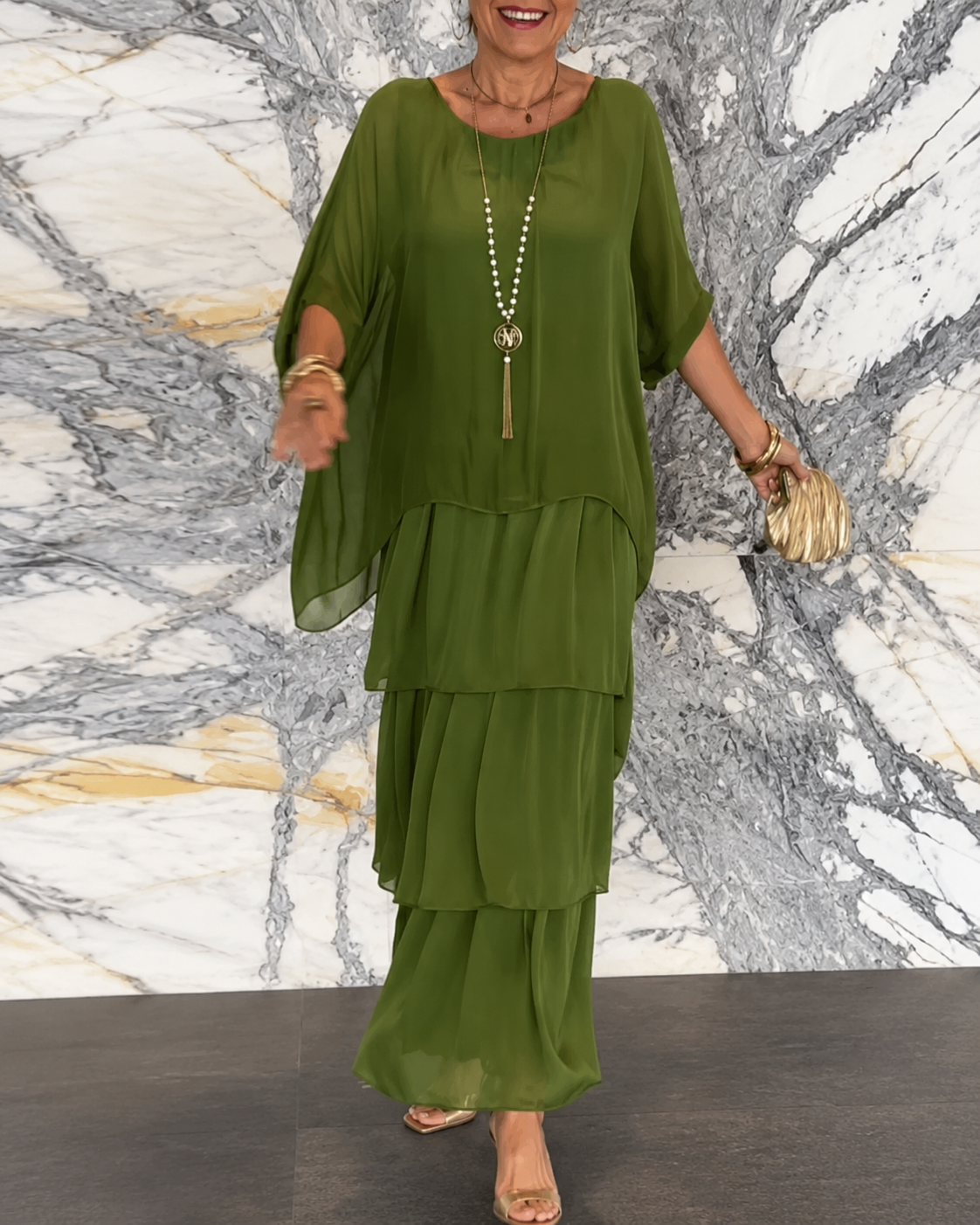 Jurk Dames Elegante Chiffon Maxi - Chiffon - Groen