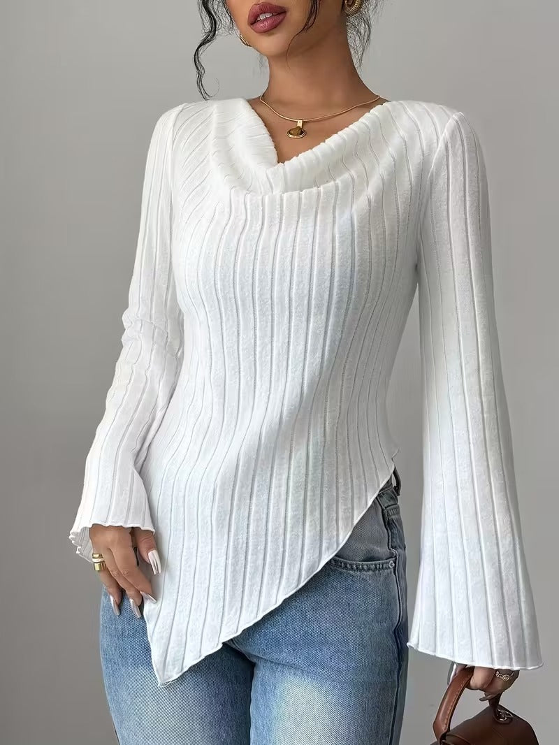 Blouse Dames V-Hals Lange Mouw Effen Kleur