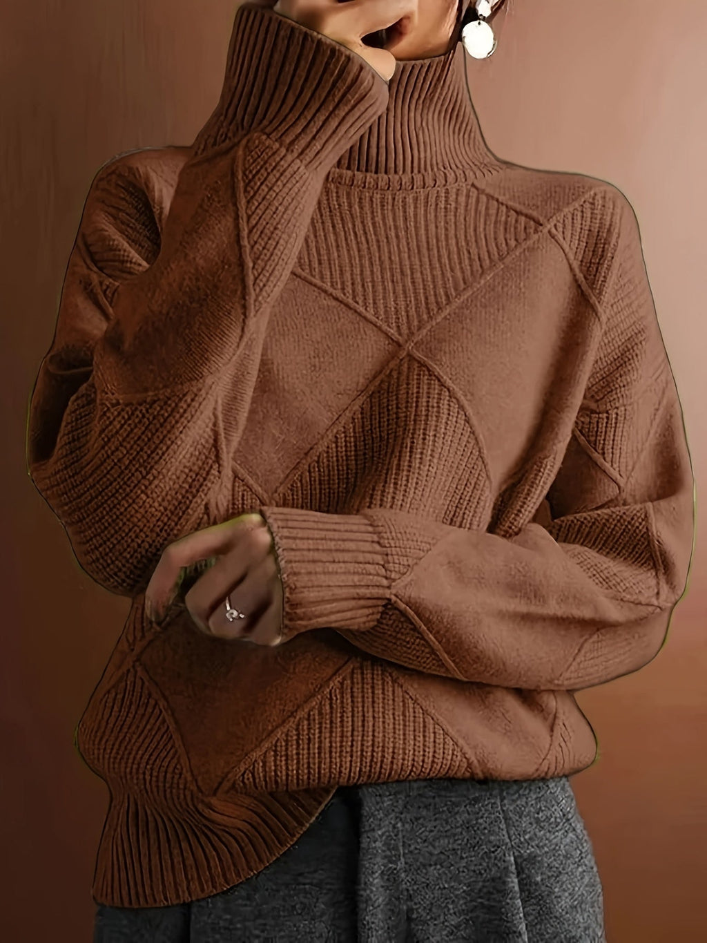 Miss | Trui Dames Oversized Hoge Kraag Ruitpatroon - Gebreid