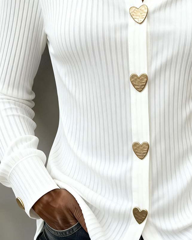 Miss | Blouse Dames Getailleerd Lange Mouw Hartvormige Knopen
